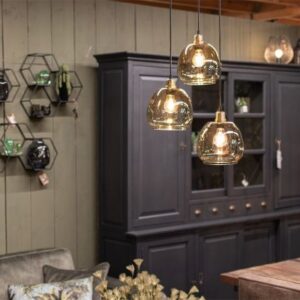 Hanglamp rond 3 glazen bollen smoke
